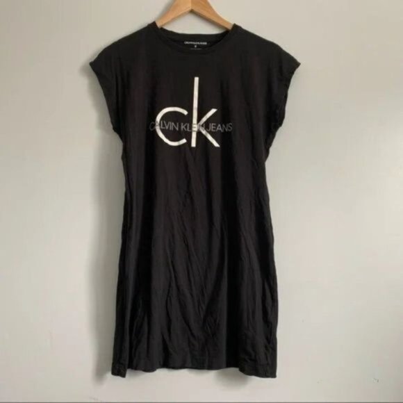 Calvin Klein casual t shirt dress black with white logo size medium - Picture 2 of 7